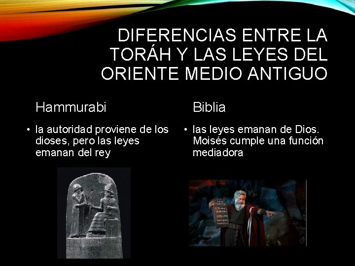 DIFERENCIAS ENTRE LA TORÁH Y LAS LEYES DEL ORIENTE MEDIO ANTIGUO Hammurabi • la