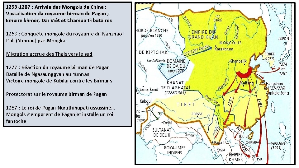 1253 -1287 : Arrivée des Mongols de Chine ; Vassalisation du royaume birman de