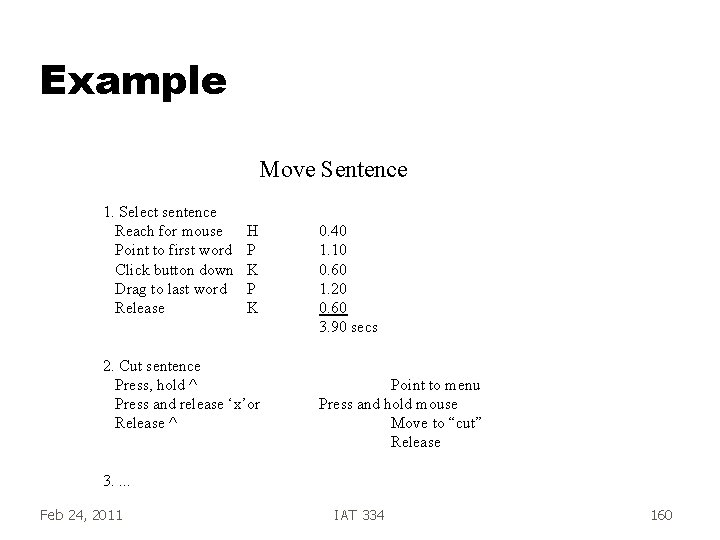 Example Move Sentence 1. Select sentence Reach for mouse Point to first word Click Example Move Sentence 1. Select sentence Reach for mouse Point to first word Click