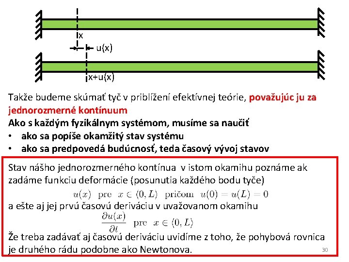 x u(x) x+u(x) Takže budeme skúmať tyč v priblížení efektívnej teórie, považujúc ju za