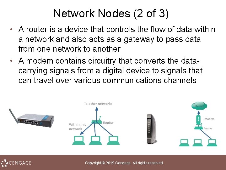 Network Nodes (2 of 3) • A router is a device that controls the