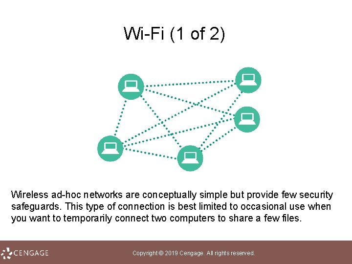 Wi-Fi (1 of 2) Wireless ad-hoc networks are conceptually simple but provide few security