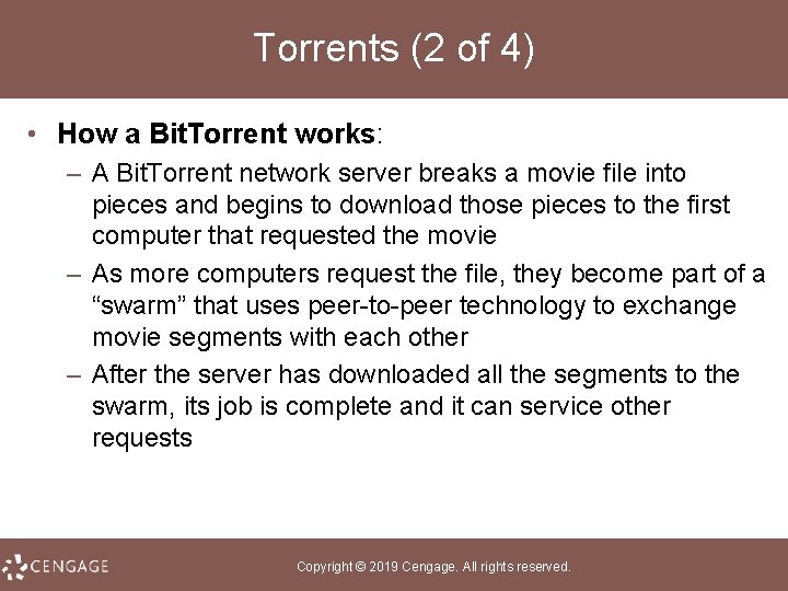 Torrents (2 of 4) • How a Bit. Torrent works: – A Bit. Torrent