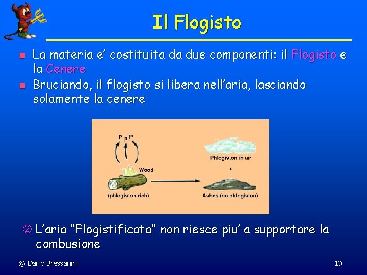 Il Flogisto n n La materia e’ costituita da due componenti: il Flogisto e