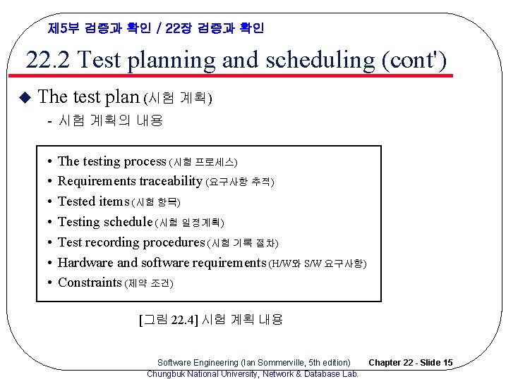 제 5부 검증과 확인 / 22장 검증과 확인 22. 2 Test planning and scheduling