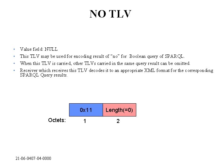 NO TLV • • Value field: NULL This TLV may be used for encoding
