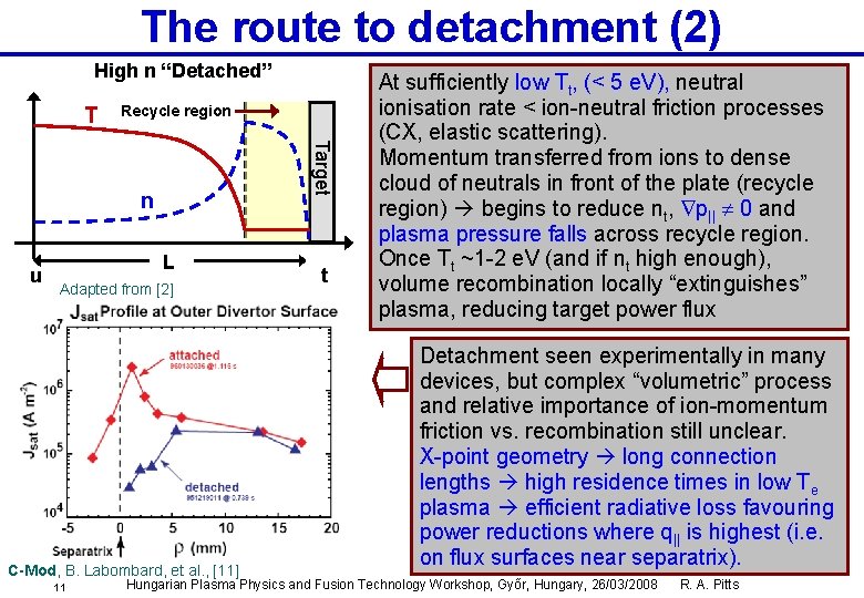 The route to detachment (2) High n “Detached” T Recycle region Target n u