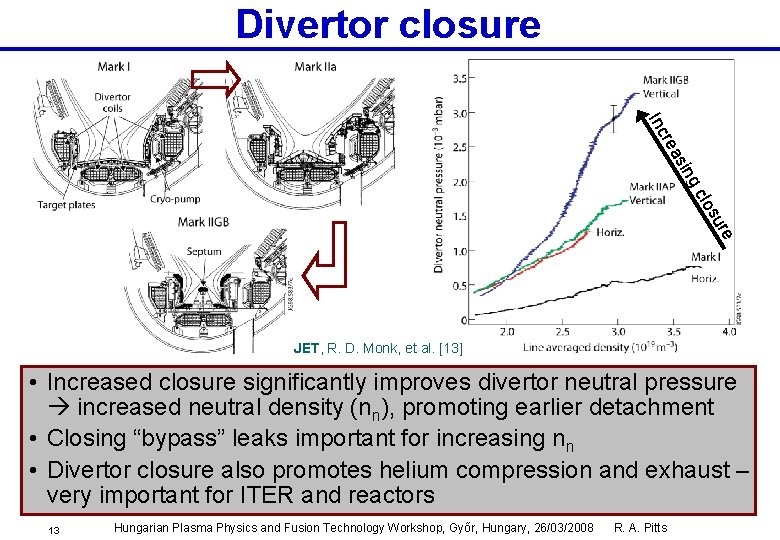 Divertor closure los gc sin rea Inc JET, R. D. Monk, et al. [13]