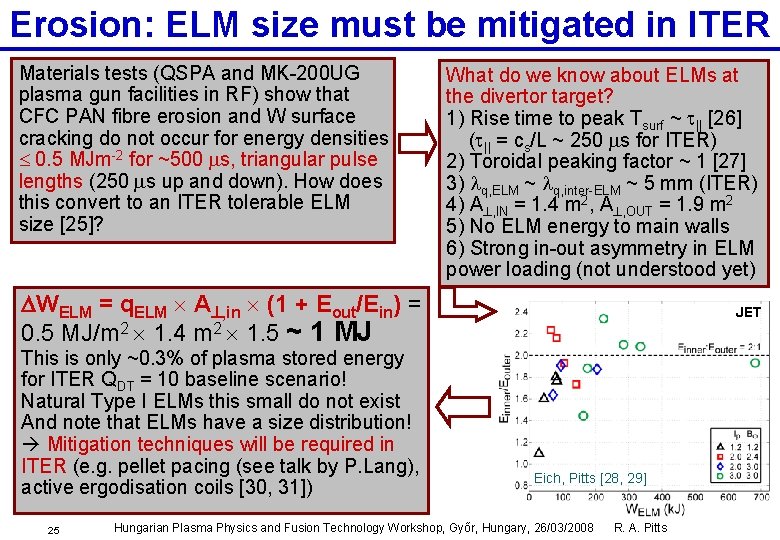 Erosion: ELM size must be mitigated in ITER Materials tests (QSPA and MK-200 UG