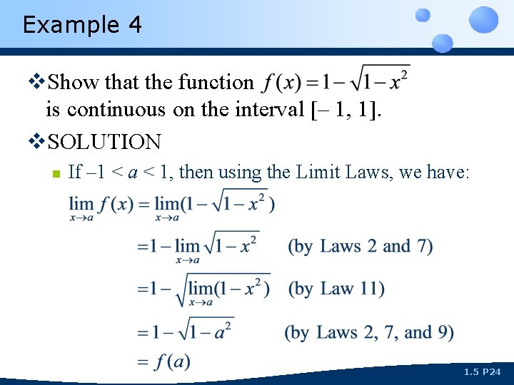 Example 4 v. Show that the function is continuous on the interval [– 1,
