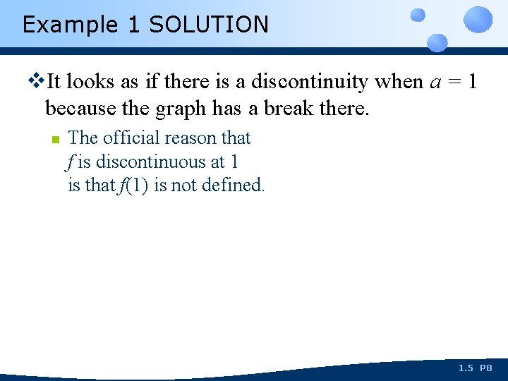 Example 1 SOLUTION v. It looks as if there is a discontinuity when a