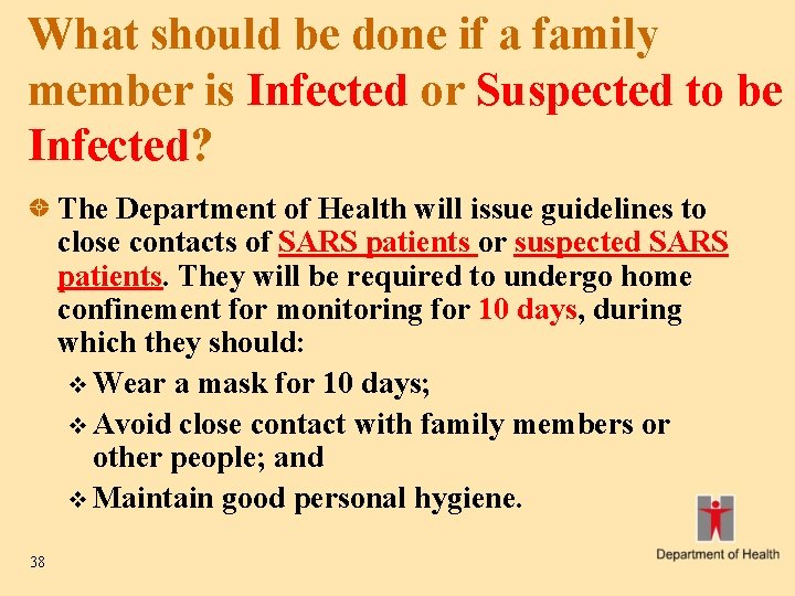 What should be done if a family member is Infected or Suspected to be