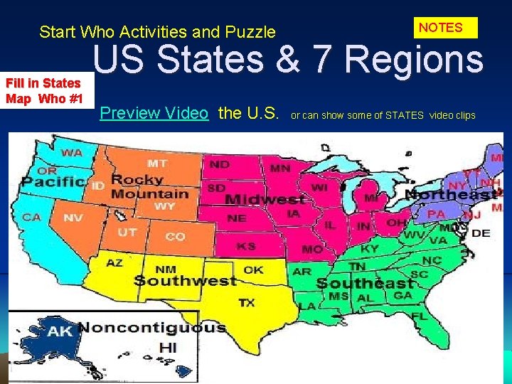 Start Who Activities and Puzzle Fill in States Map Who #1 NOTES US States