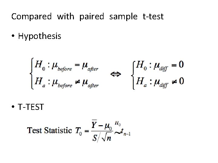 Compared with paired sample t-test • Hypothesis • T-TEST 