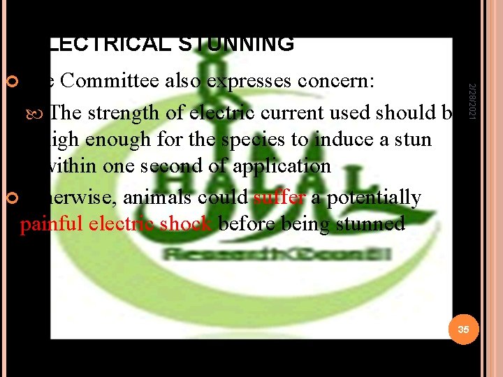 ELECTRICAL STUNNING 2/28/2021 The Committee also expresses concern: 'The strength of electric current used