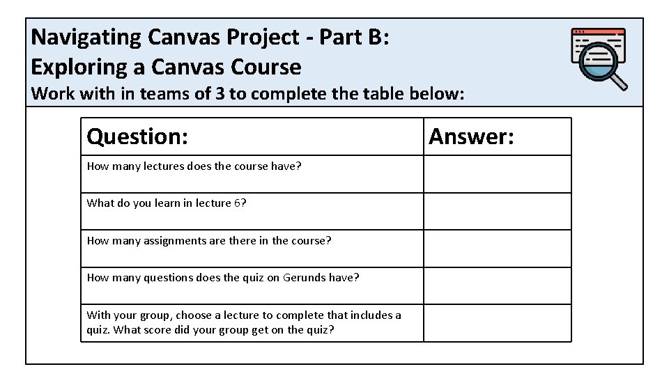 Navigating Canvas Project - Part B: Exploring a Canvas Course Work with in teams