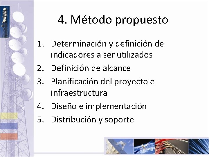 4. Método propuesto 1. Determinación y definición de indicadores a ser utilizados 2. Definición