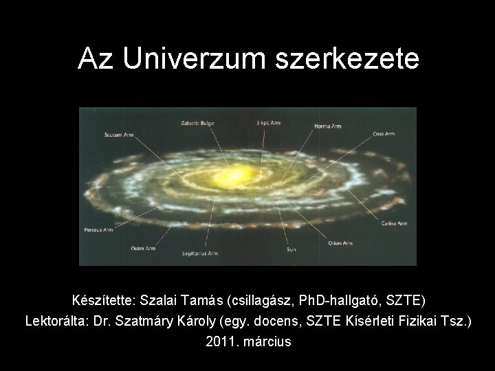 Az Univerzum szerkezete Készítette: Szalai Tamás (csillagász, Ph. D-hallgató, SZTE) Lektorálta: Dr. Szatmáry Károly