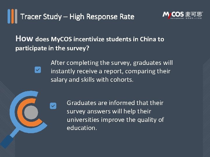 Tracer Study – High Response Rate How does My. COS incentivize students in China