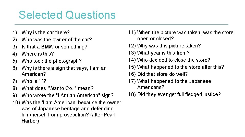 Selected Questions 1) 2) 3) 4) 5) 6) 7) 8) 9) 10) Why is