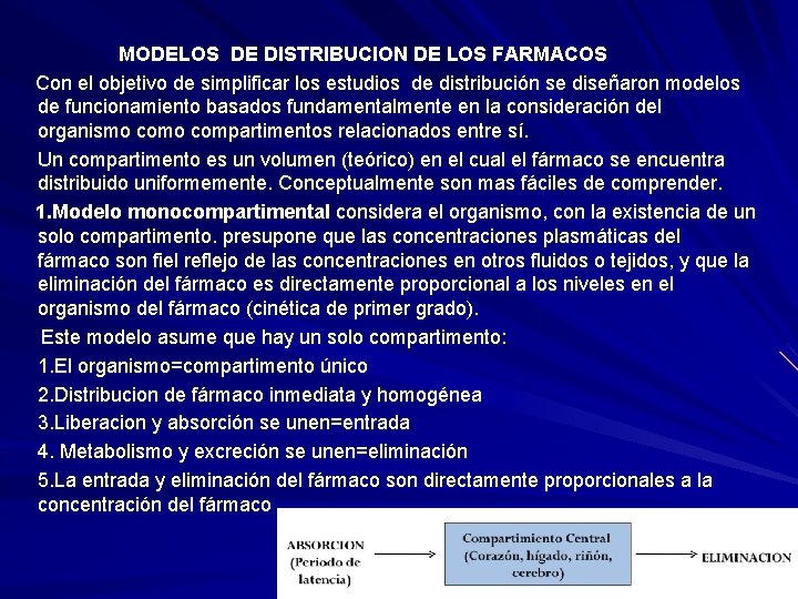  MODELOS DE DISTRIBUCION DE LOS FARMACOS Con el objetivo de simplificar los estudios