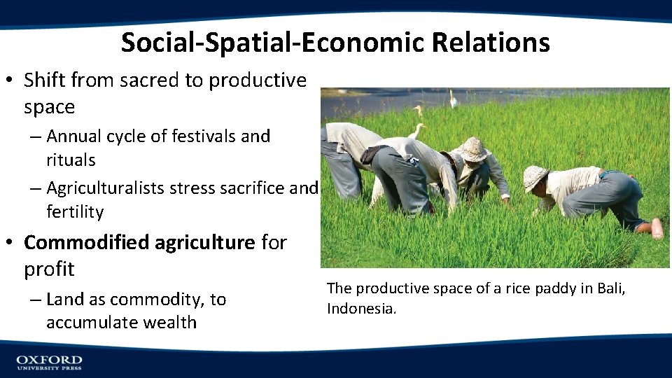 Social-Spatial-Economic Relations • Shift from sacred to productive space – Annual cycle of festivals
