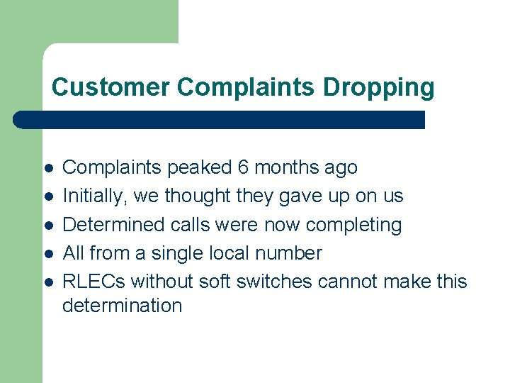 Customer Complaints Dropping l l l Complaints peaked 6 months ago Initially, we thought