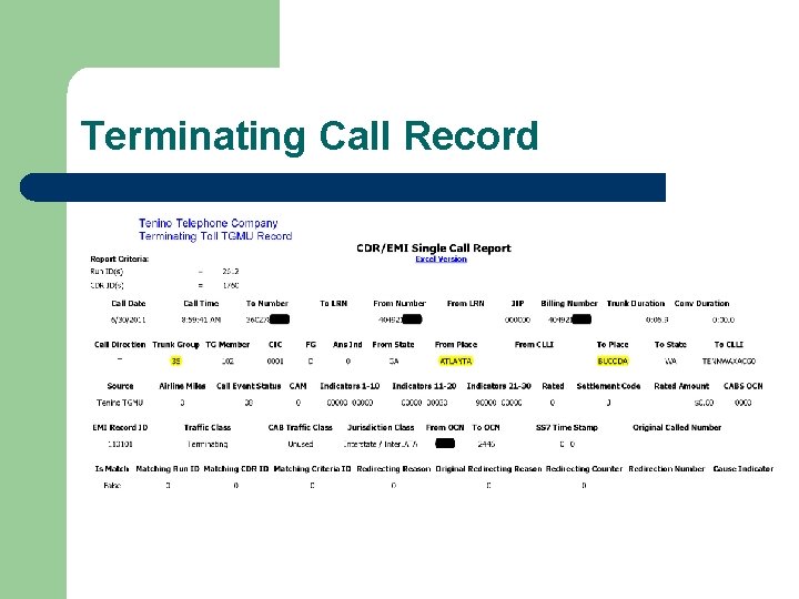 Terminating Call Record 
