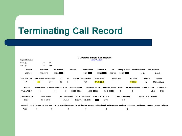 Terminating Call Record 