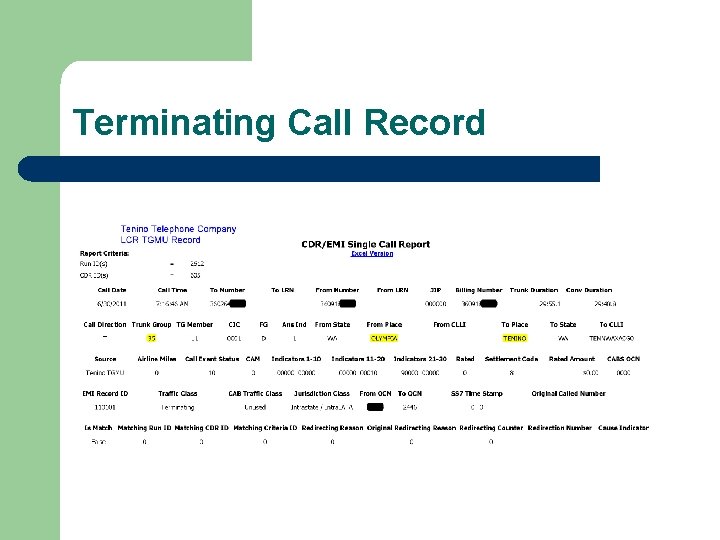 Terminating Call Record 
