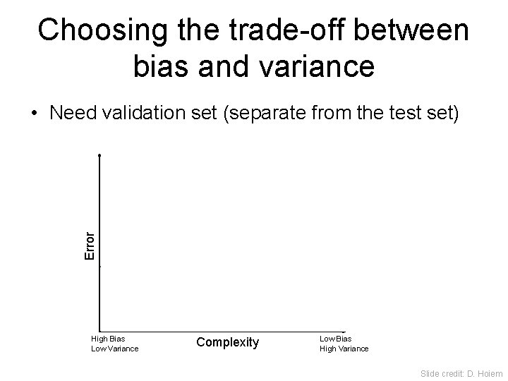 Choosing the trade-off between bias and variance • Need validation set (separate from the