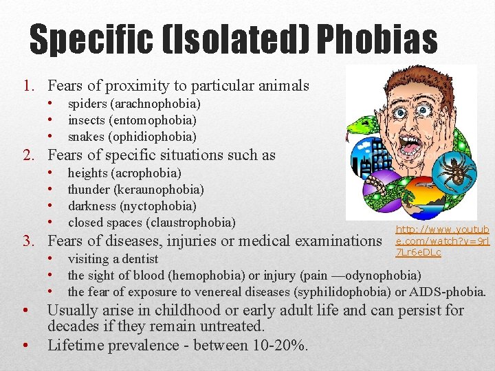 Specific (Isolated) Phobias 1. Fears of proximity to particular animals • • • spiders Specific (Isolated) Phobias 1. Fears of proximity to particular animals • • • spiders