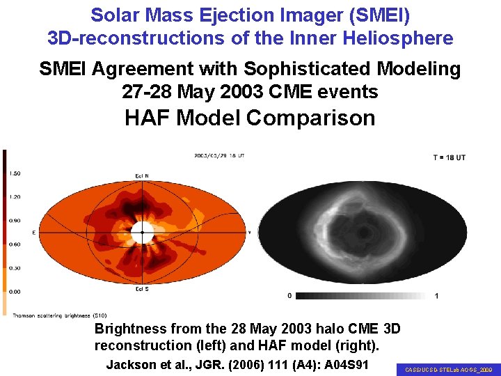 Solar Mass Ejection Imager (SMEI) 3 D-reconstructions of the Inner Heliosphere SMEI Agreement with