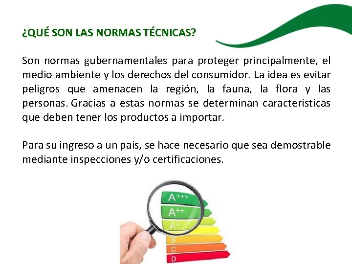 ¿QUÉ SON LAS NORMAS TÉCNICAS? Son normas gubernamentales para proteger principalmente, el medio ambiente