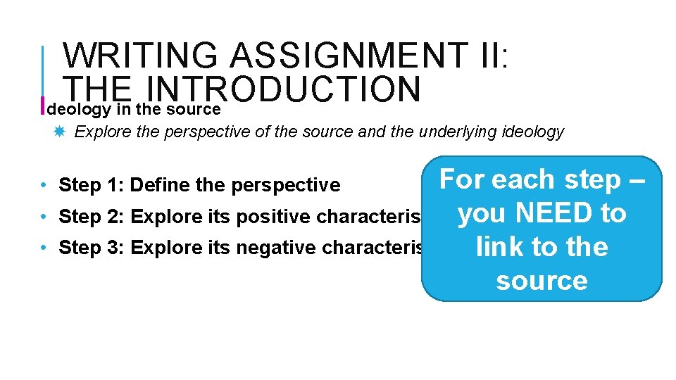 WRITING ASSIGNMENT II: THE INTRODUCTION Ideology in the source Explore the perspective of the