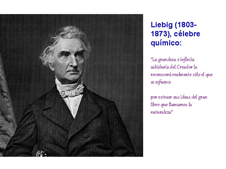 Liebig (18031873), célebre químico: “La grandeza e infinita sabiduría del Creador la reconocerá realmente