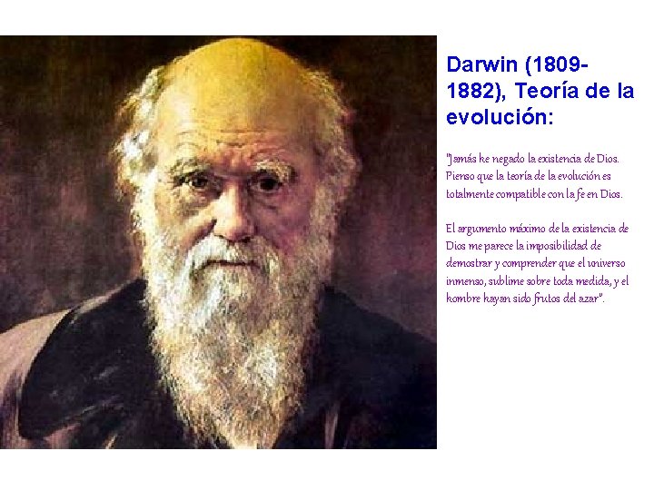 Darwin (18091882), Teoría de la evolución: “Jamás he negado la existencia de Dios. Pienso