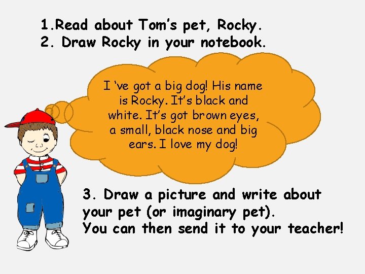 1. Read about Tom’s pet, Rocky. 2. Draw Rocky in your notebook. I ‘ve