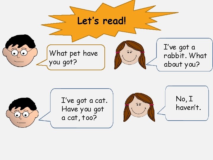 Let’s read! What pet have you got? I’ve got a cat. Have you got