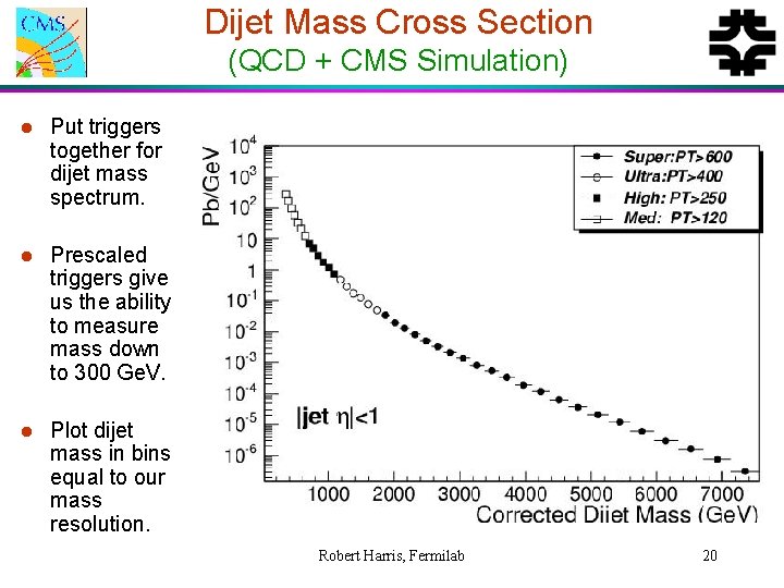 Dijet Mass Cross Section (QCD + CMS Simulation) l Put triggers together for dijet