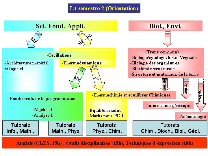 L 1 semestre 2 (Orientation) Sci. Fond. Appli. M I M P Biol. ,