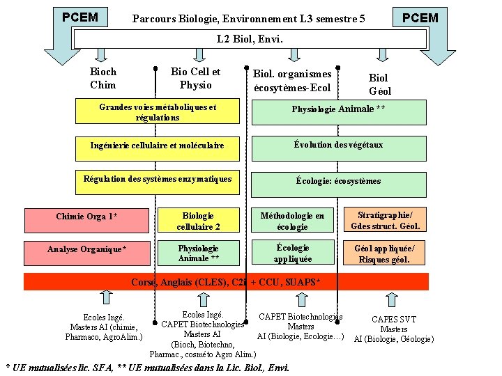 PCEM Parcours Biologie, Environnement L 3 semestre 5 L 2 Biol, Envi. Bioch Chim