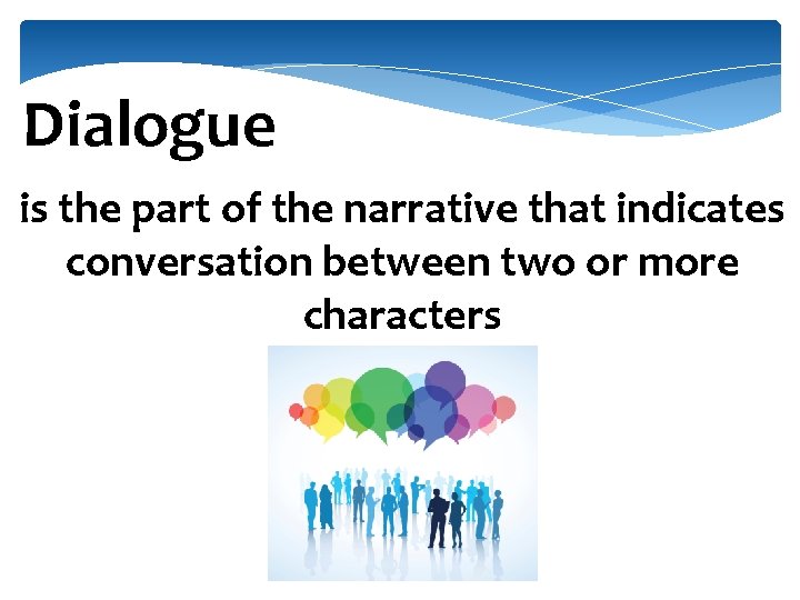 Dialogue is the part of the narrative that indicates conversation between two or more