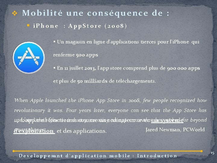 v Mobilité une conséquence de : § i. Phone : App. Store (2008) §