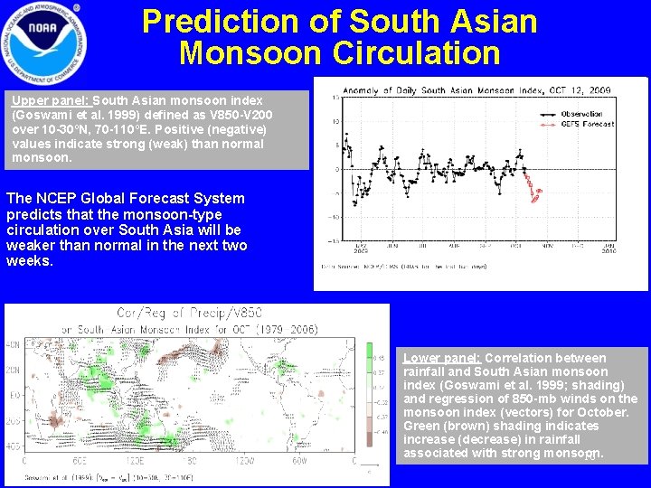 Prediction of South Asian Monsoon Circulation Upper panel: South Asian monsoon index (Goswami et