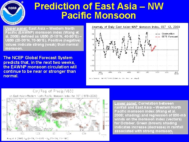 Prediction of East Asia – NW Pacific Monsoon Upper panel: East Asia – Western