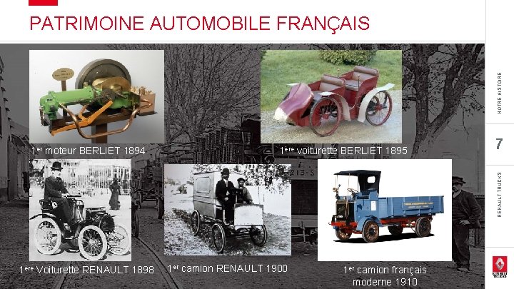 NOTRE HISTOIRE PATRIMOINE AUTOMOBILE FRANÇAIS 1ère voiturette BERLIET 1895 7 RENAULT TRUCKS 1 er