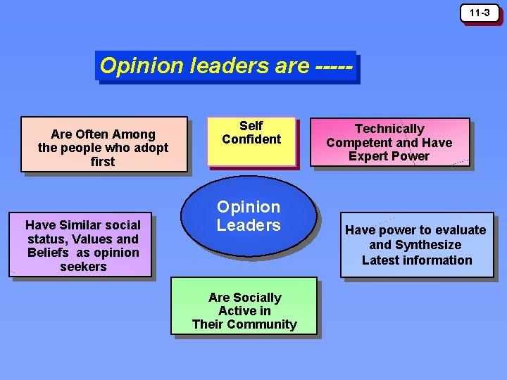 11 -3 Opinion leaders are ----Are Often Among the people who adopt first Have 11 -3 Opinion leaders are ----Are Often Among the people who adopt first Have