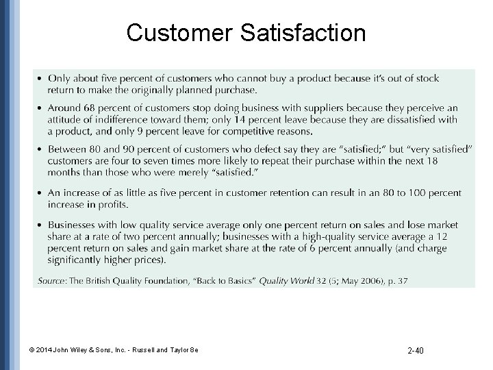 Customer Satisfaction © 2014 John Wiley & Sons, Inc. - Russell and Taylor 8