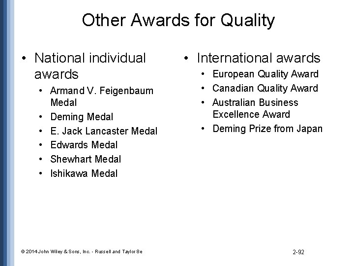 Other Awards for Quality • National individual awards • Armand V. Feigenbaum Medal •